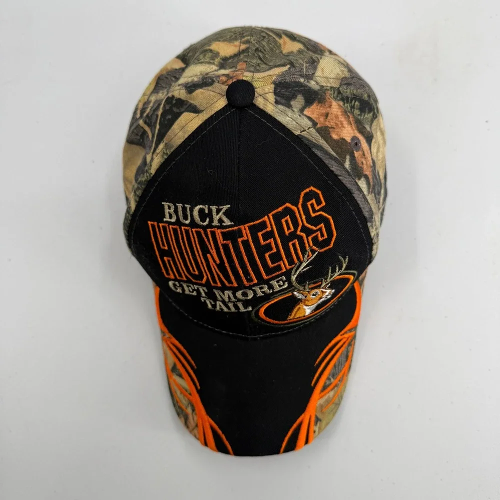 Buck Hunters Get More Tail Hat Mens OSFA Black Camo Funny Deer Hunting Cap